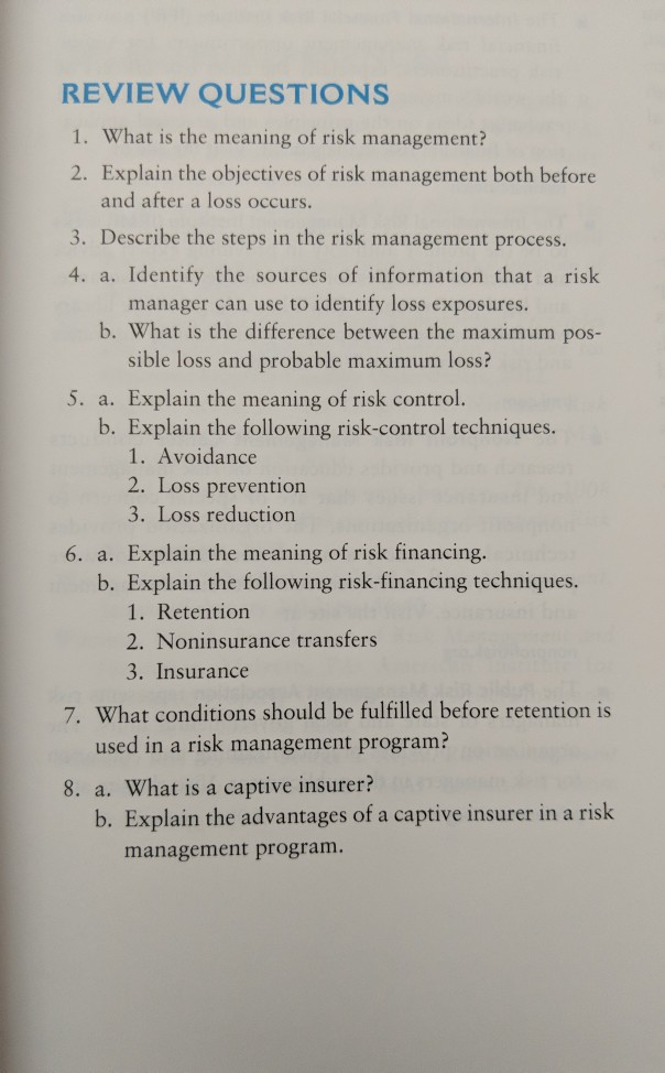 risk management essay questions and answers