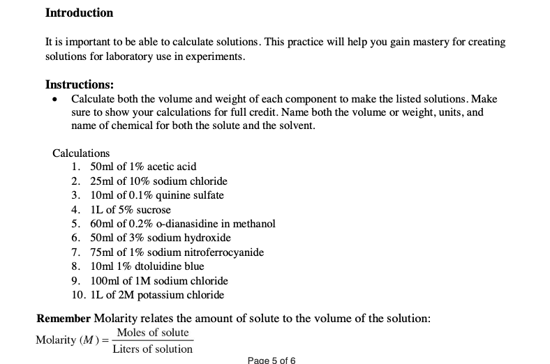 Solved Introduction It is important to be able to calculate | Chegg.com