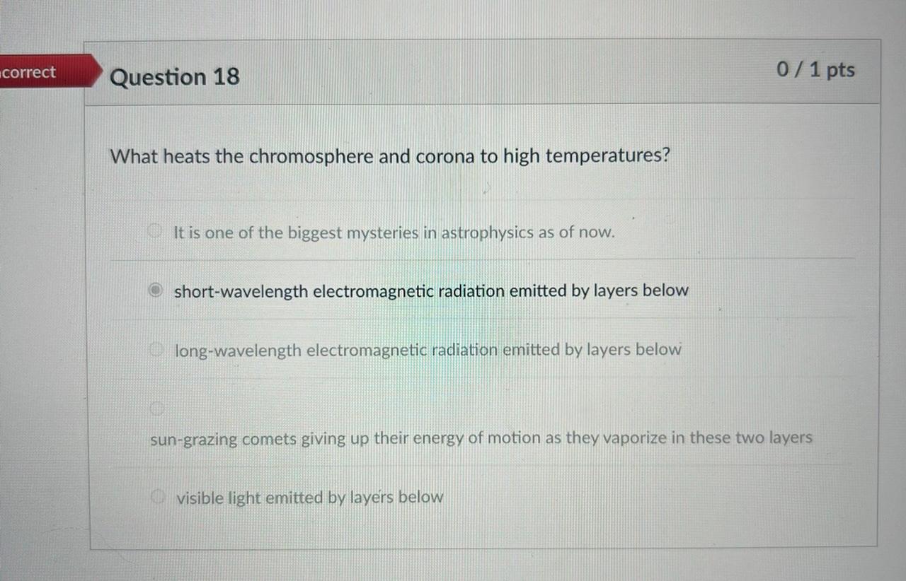 Solved correct 0 / 1 pts Question 18 What heats the | Chegg.com