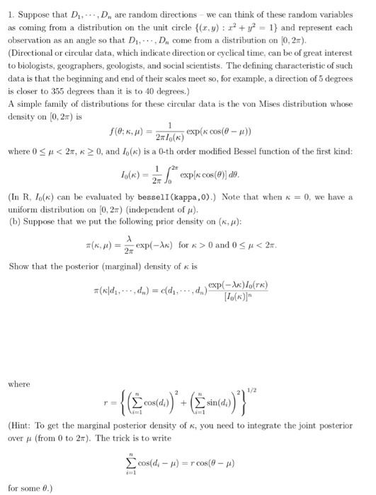 Solved 1. Suppose that D.,Dn are random directions - we can | Chegg.com
