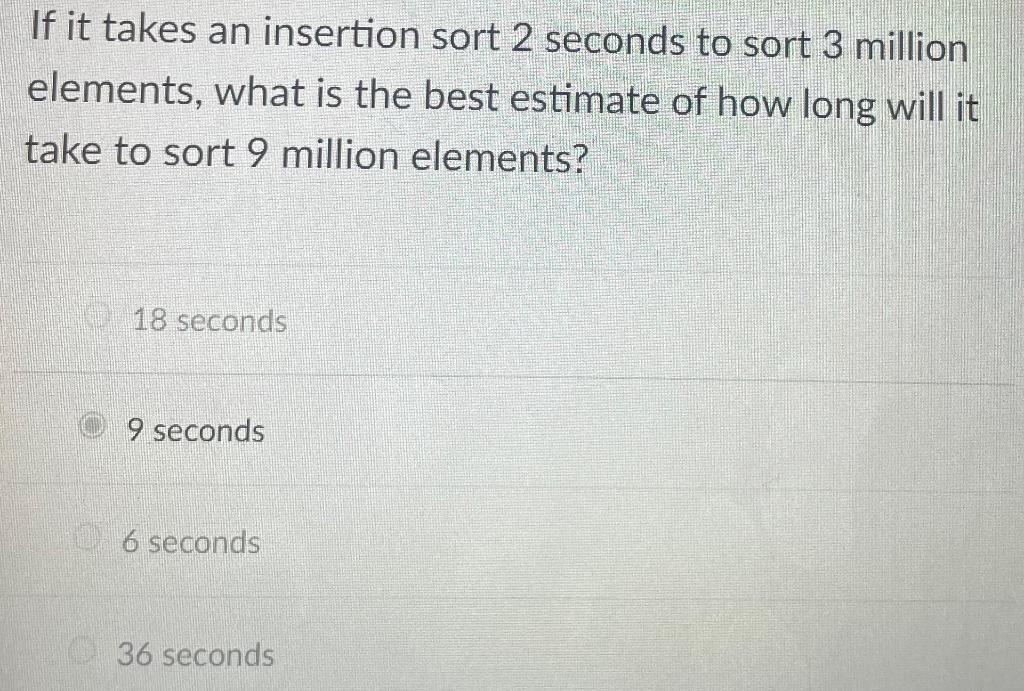 Solved If it takes an insertion sort 2 seconds to sort 3 | Chegg.com