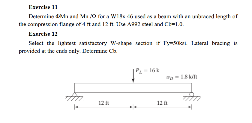 Solved Exercise 11 Determine OMn and Mn/22 for a W18x 46 | Chegg.com