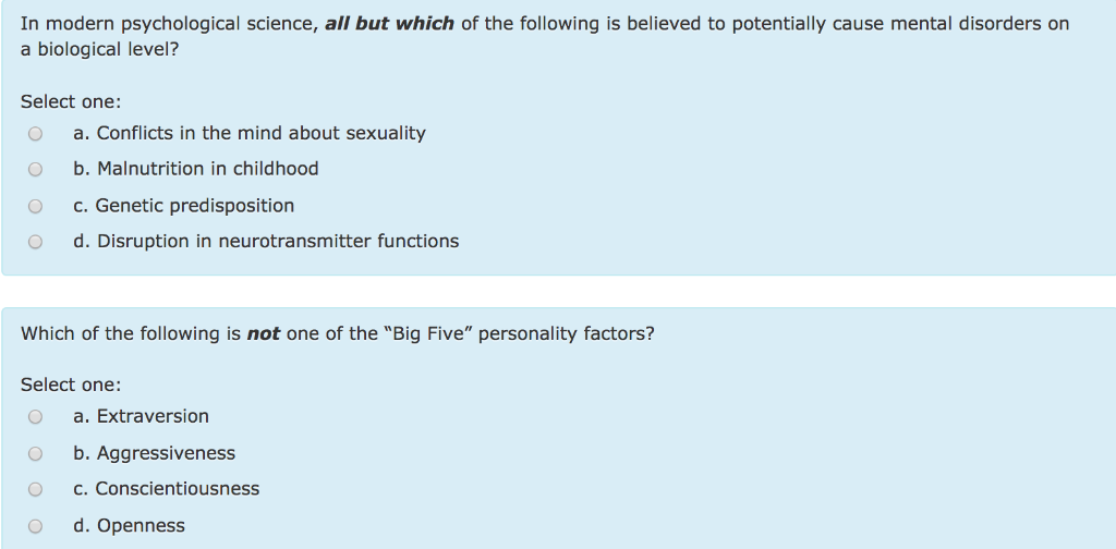 Solved In Modern Psychological Science, All But Which Of The | Chegg.com