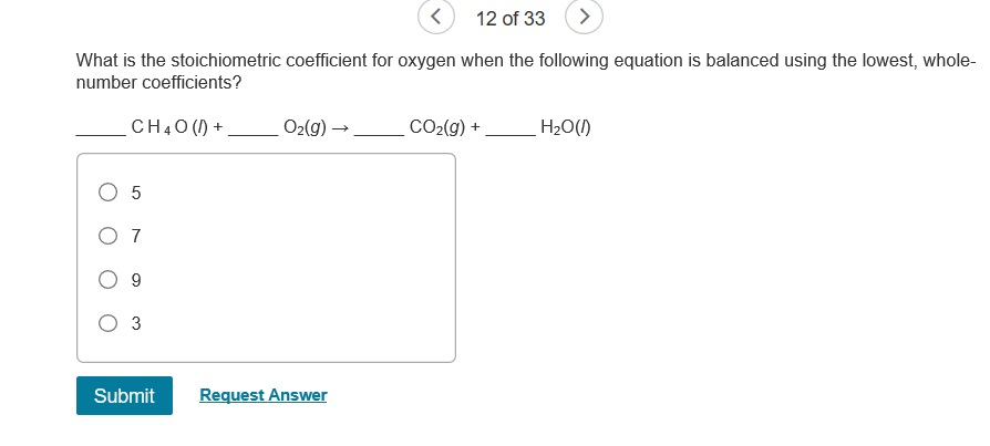 solved-12-of-33-what-is-the-stoichiometric-coefficient-for-chegg