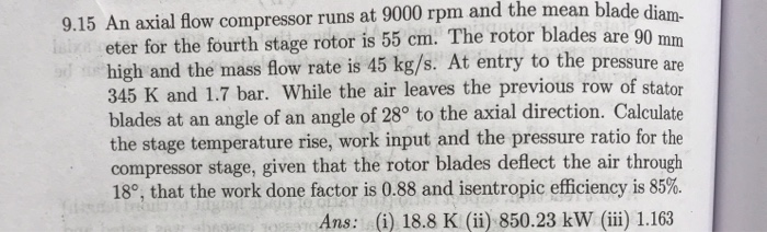 Solved 9.15 An axial flow compressor runs at 9000 rpm and | Chegg.com