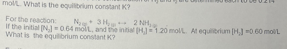 Solved Mol  L. What Is The Equilibrium Constant K ? For The 