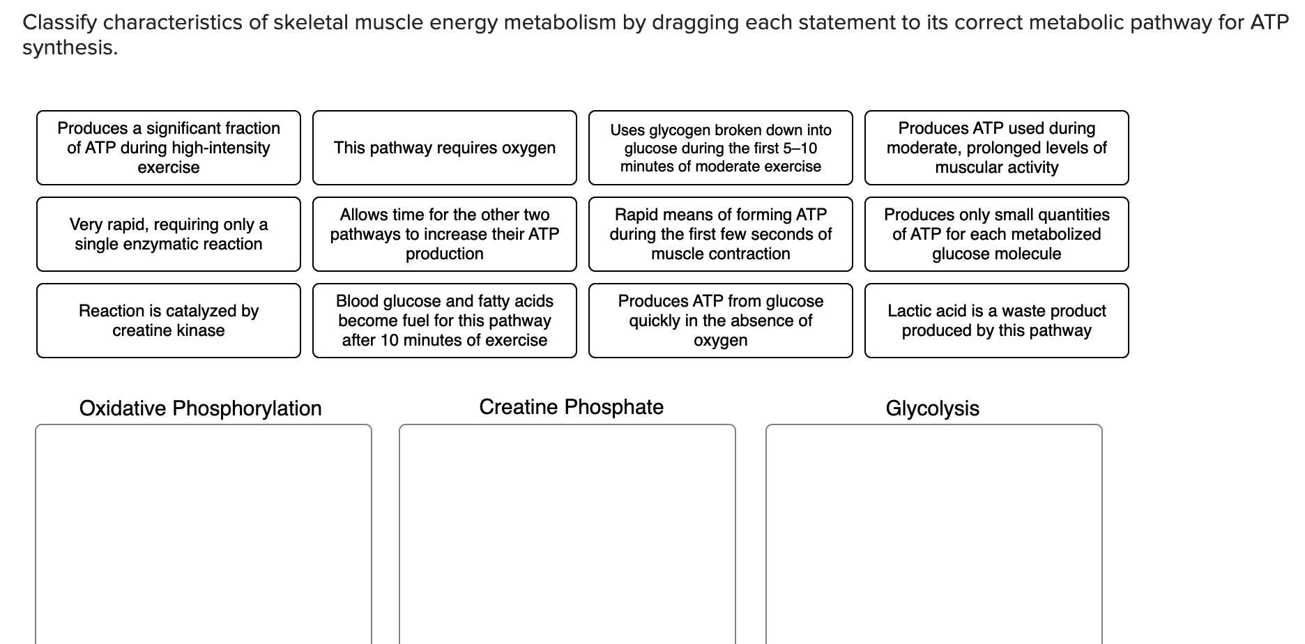 Solved Classify Characteristics Of Skeletal Muscle Energy Chegg Com