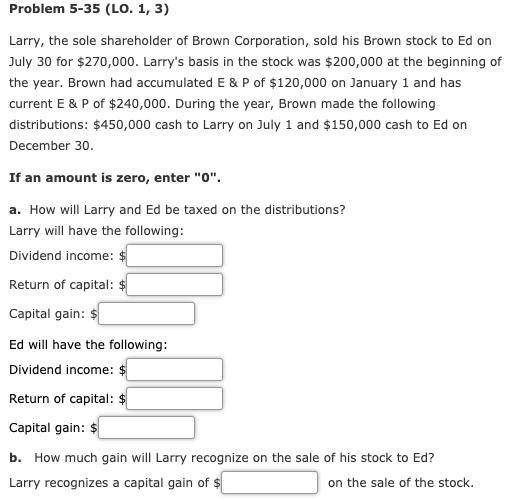 Solved Problem 5 35 LO 1 3 Larry The Sole Shareholder Chegg