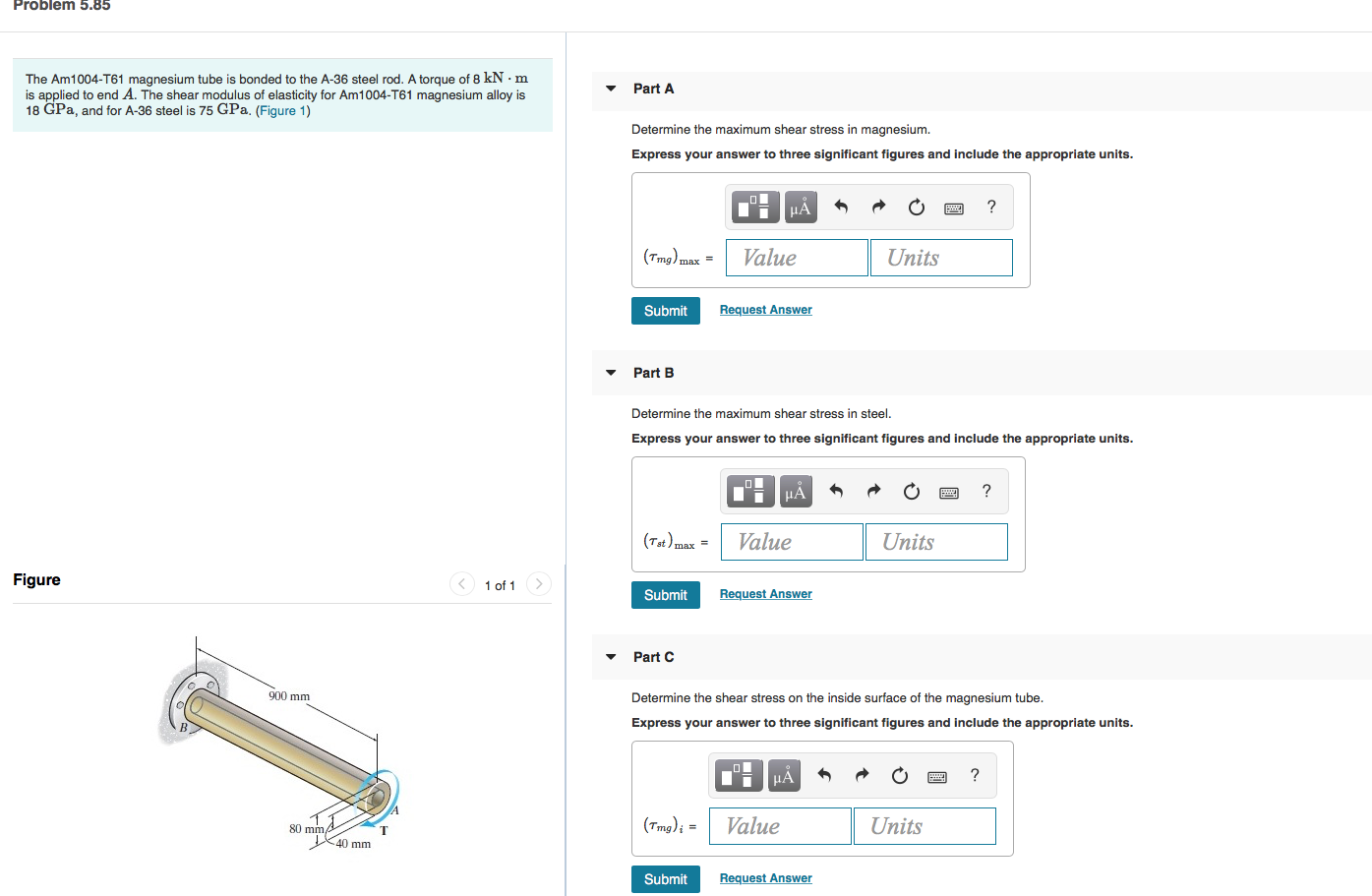 Solved Problem 5.85 The Am1004-T61 magnesium tube is bonded | Chegg.com