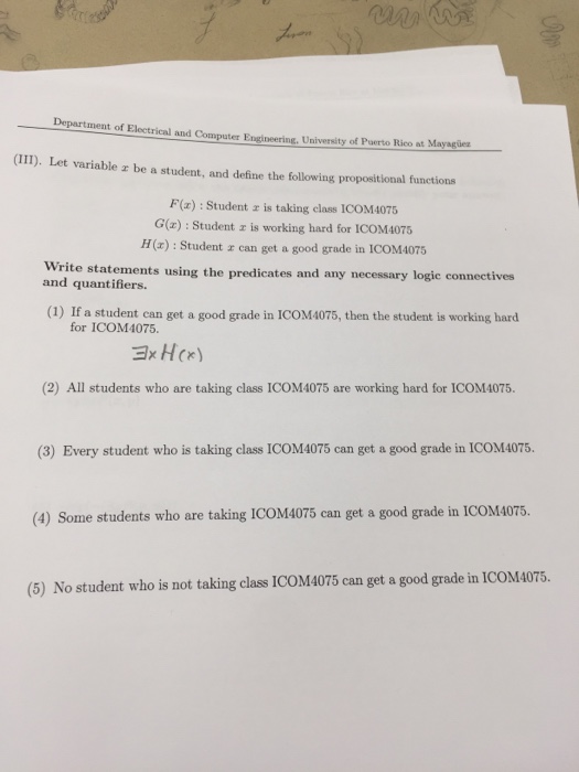Solved Department of Elec rical and Computer Engineering, | Chegg.com