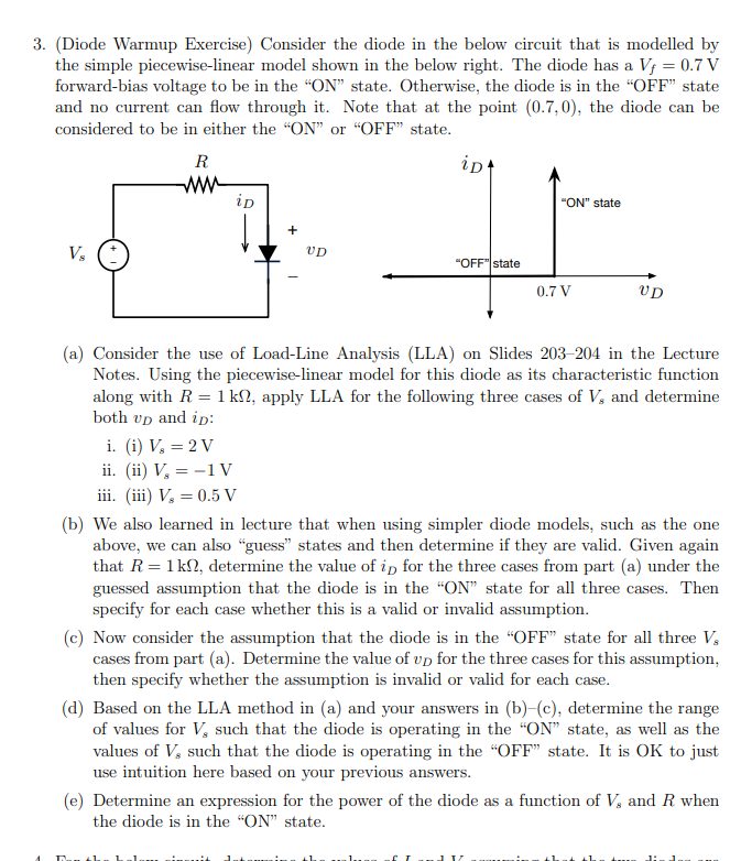 Solved 3. (Diode Warmup Exercise) Consider the diode in the