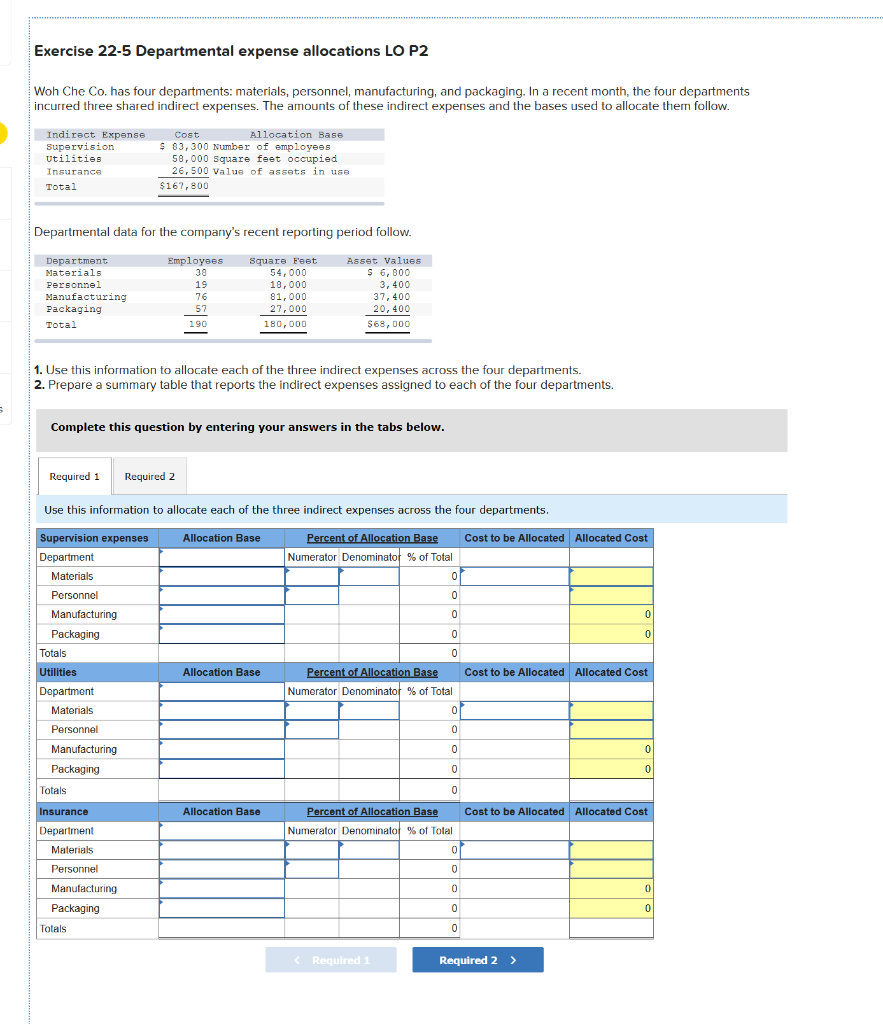 Solved Exercise 225 Departmental expense allocations LO P2
