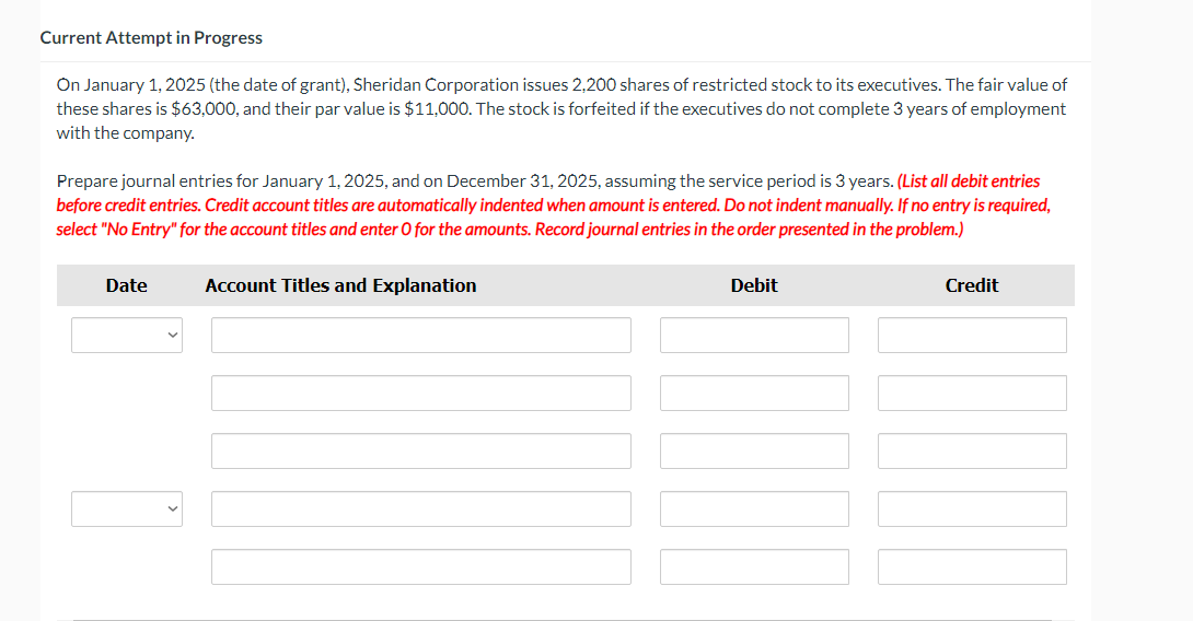 Solved On January 1, 2025 (the date of grant), Sheridan | Chegg.com