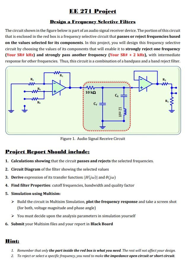 Design a Frequency Selertive Filters The circuit | Chegg.com