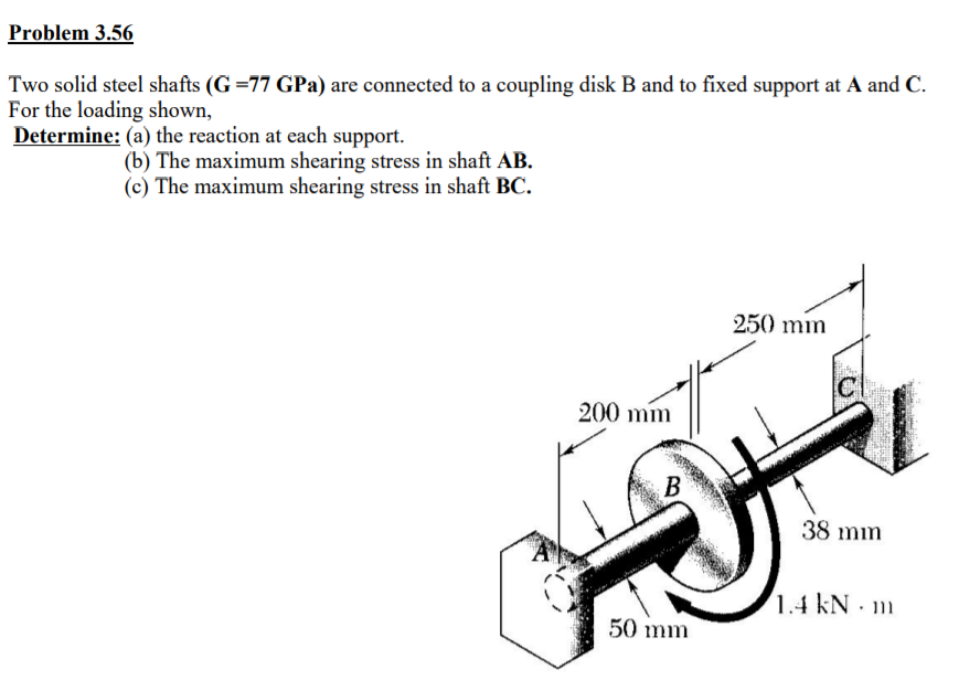 Solved Problem 3 56 Two Solid Steel Shafts G 77 Gpa Are Chegg Com