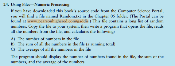 Solved 24. Using Files-Numeric Processing If you have | Chegg.com