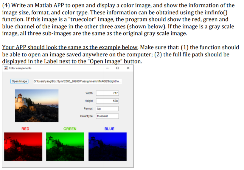 (4) Write an Matlab APP to open and display a color | Chegg.com