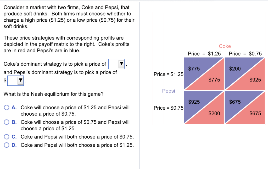 Solved Consider A Market With Two Firms, Coke And Pepsi, | Chegg.com