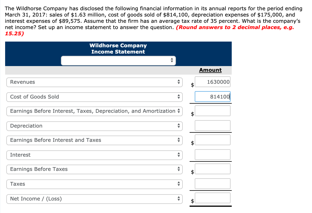 Solved The Wildhorse Company has disclosed the following