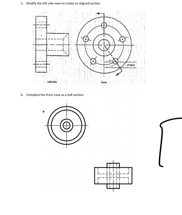 Solved 1. Complete the missing front view as a full section. | Chegg.com