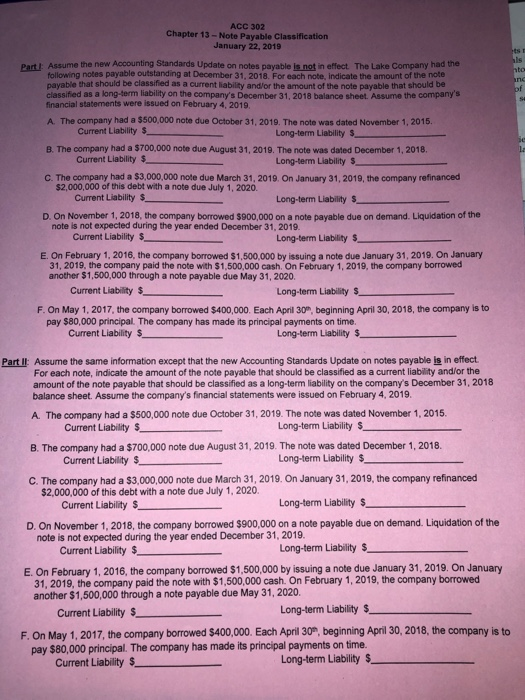 Solved ACC 302 Chapter 13 -Note Payable Classification | Chegg.com