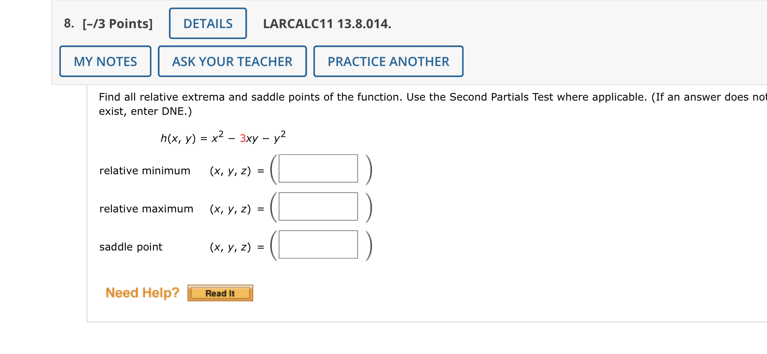 8. [-/3 Points] LARCALC11 13.8.014. Find all relative | Chegg.com