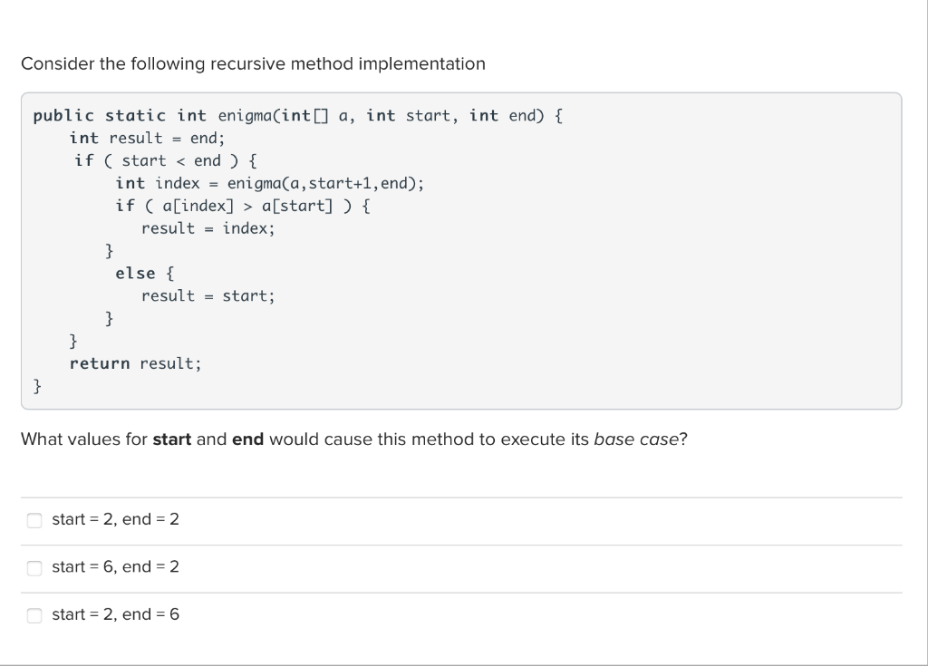 Solved Consider The Following Recursive Method | Chegg.com