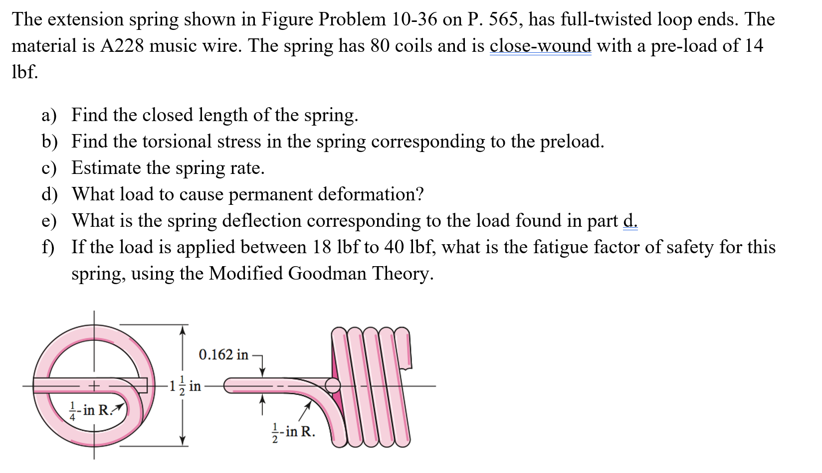 Solved The extension spring shown in Figure Problem 1036 on