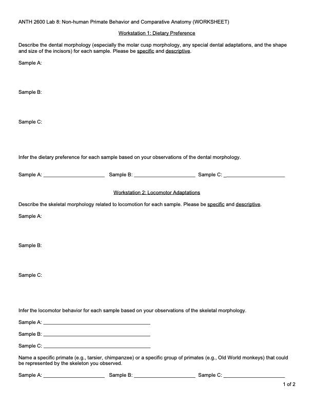 ANTH 2600 Lab 8 Nonhuman Primate Behavior and