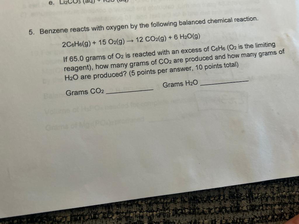 Solved 5. Benzene reacts with oxygen by the following | Chegg.com