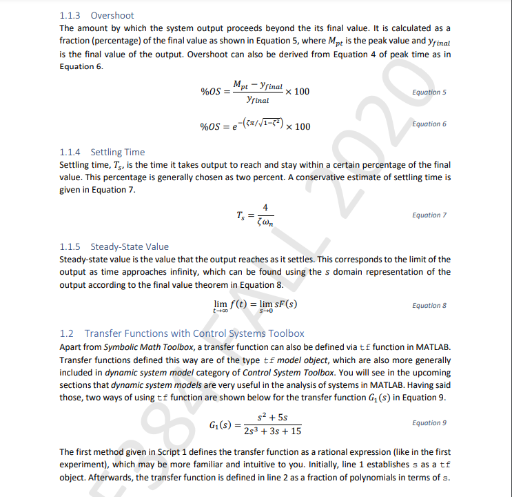 Solved Help 1 Calculate Rise Time Peak Time Overshoot Chegg Com