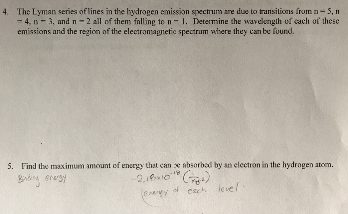 Solved The Lyman series of lines in the hydrogen emission | Chegg.com