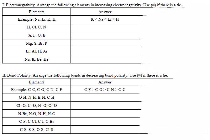 Arrange The Following Elements By Increasing Electronegativity.