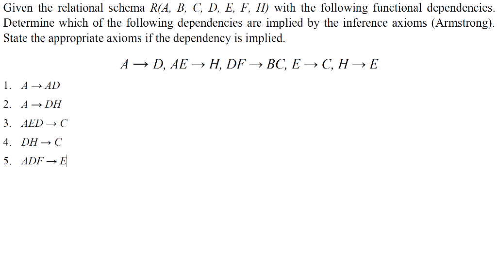 Solved Given The Relational Schema R A B C D E F H Chegg Com