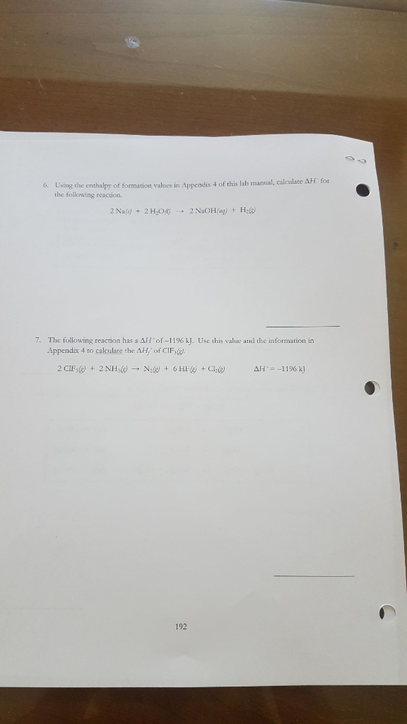 Solved 6. Using the enthalpy of formation values in | Chegg.com