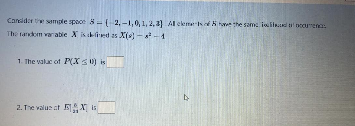 Solved Consider the sample space S = (-2,-1,0,1,2,3}. All | Chegg.com