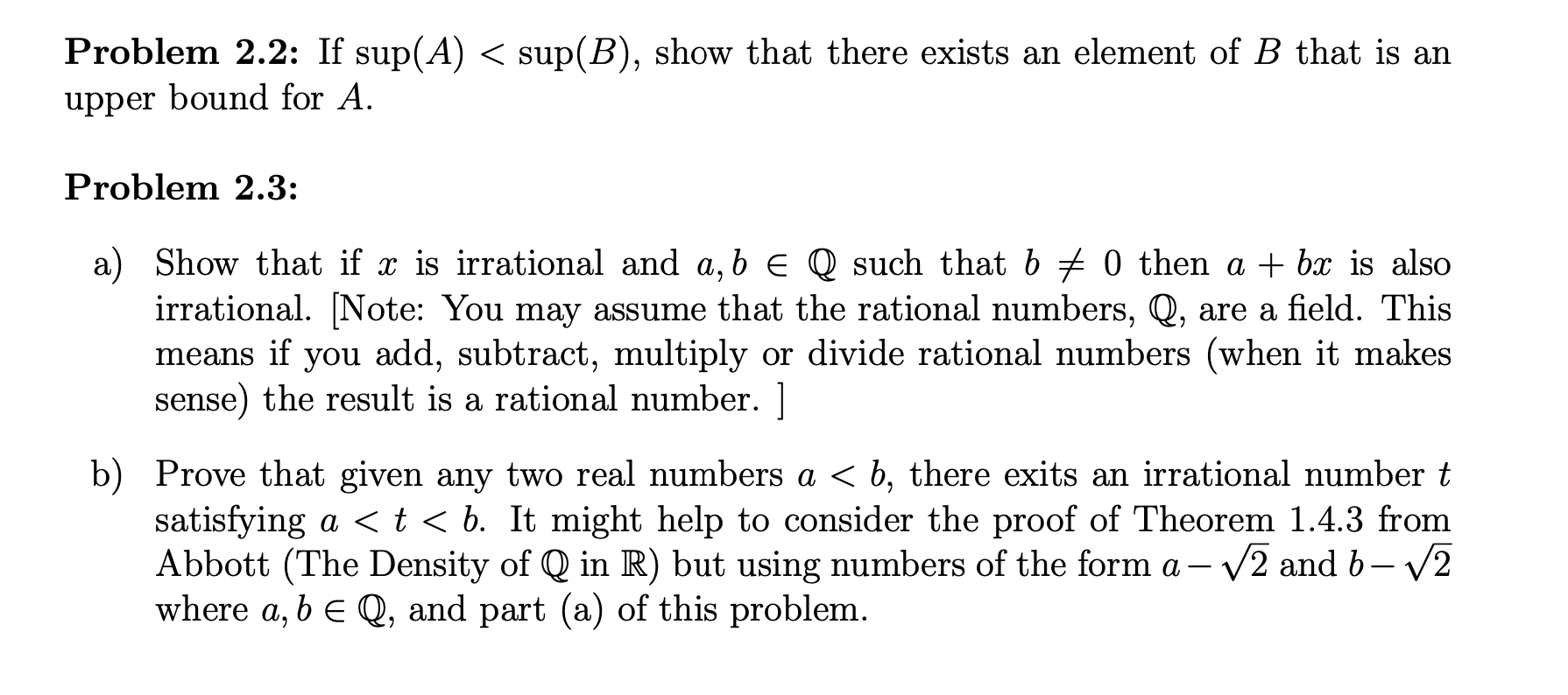 Solved Problem 2.2: If Sup(A)