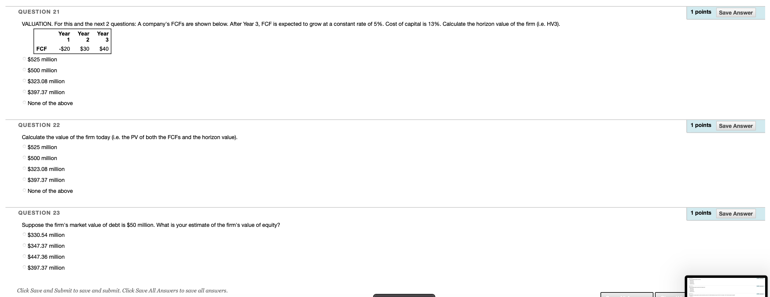 Solved QUESTION 21 1 points Save Answer VALUATION. For this | Chegg.com