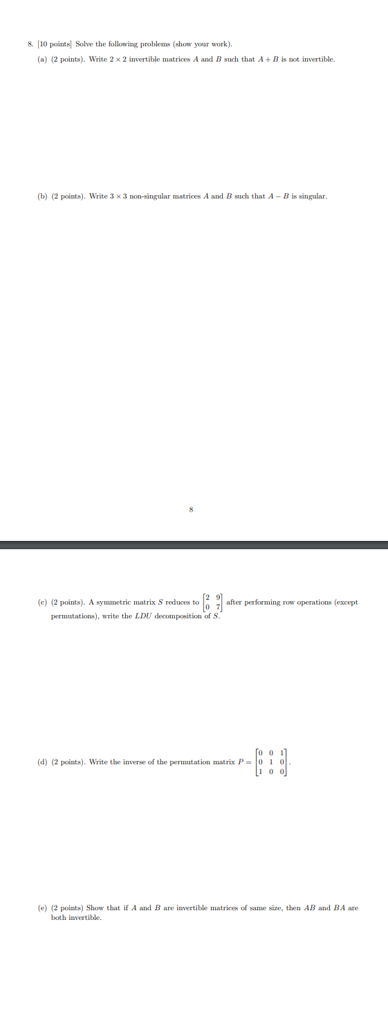 Solved 8. [10 Points Solve The Following Problems (show Your | Chegg.com