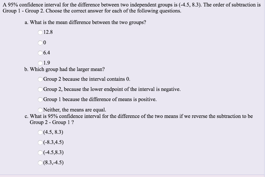 Solved A 95% confidence interval for the difference between | Chegg.com