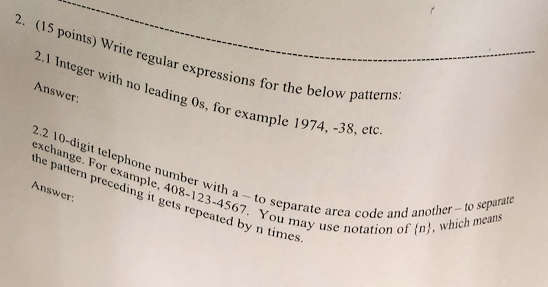 Solved 2. (15 points) Write regular expressions 2.1 Integer | Chegg.com
