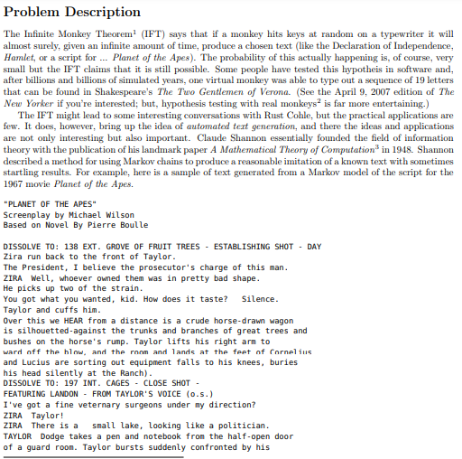 Problem Description The Infinite Monkey Theorem? | Chegg.com