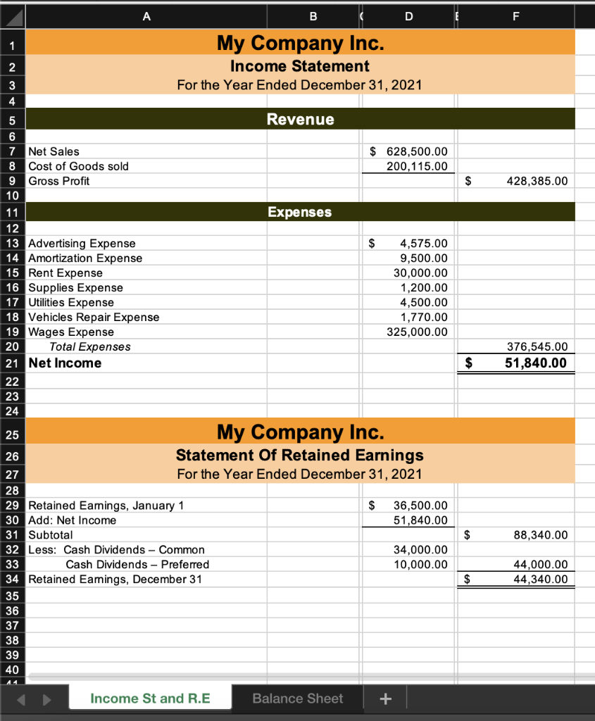 Solved A B ( D My Company Inc. Income Statement For the Year | Chegg.com