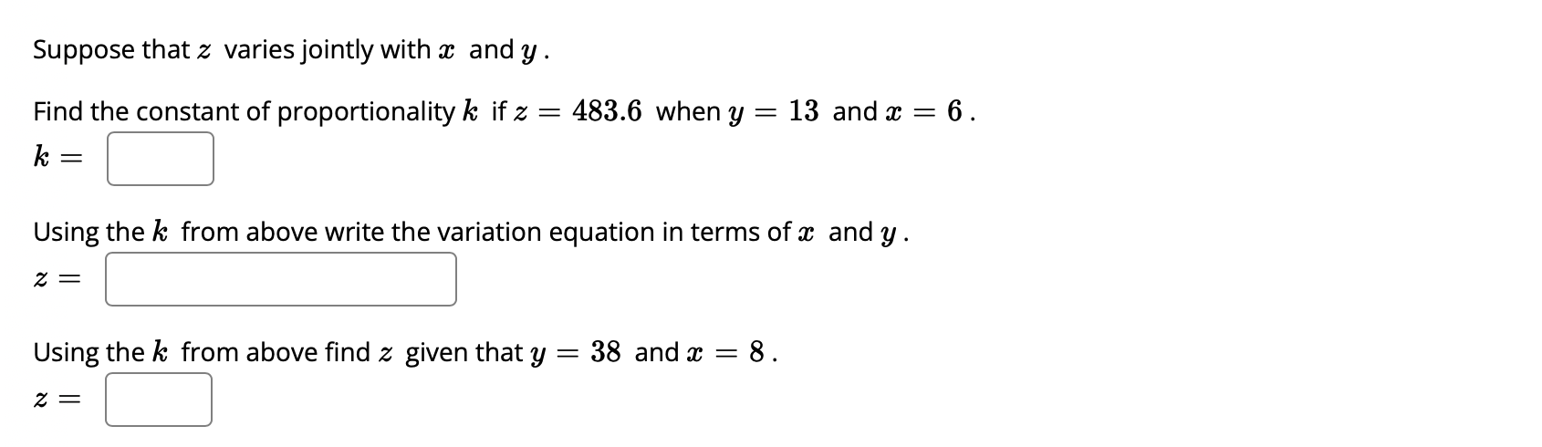 Solved Find The Constant Of Proportionality K If Z 483 6