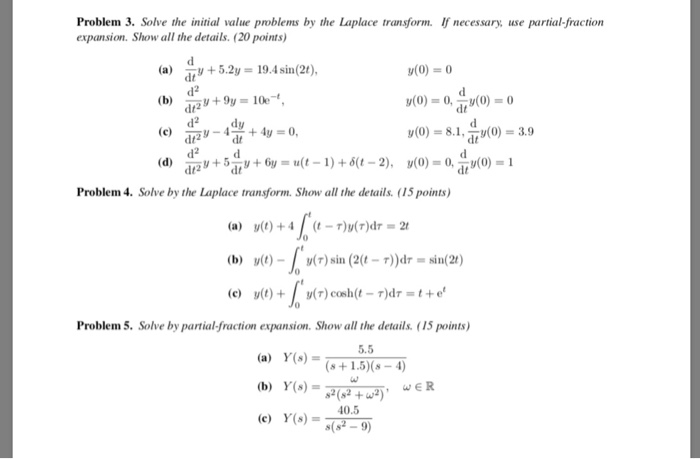 Solved Problem 3. Solve the initial value problems by the | Chegg.com