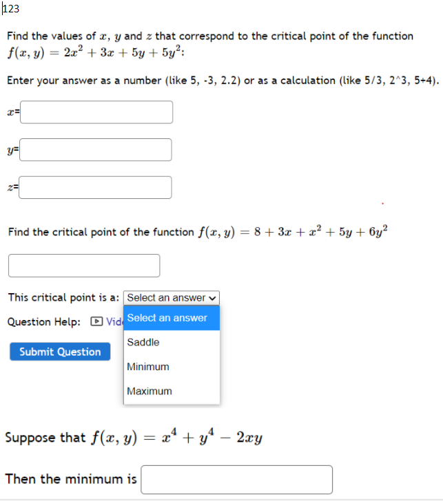 Solved 123 Find the values of x, y and z that correspond to | Chegg.com