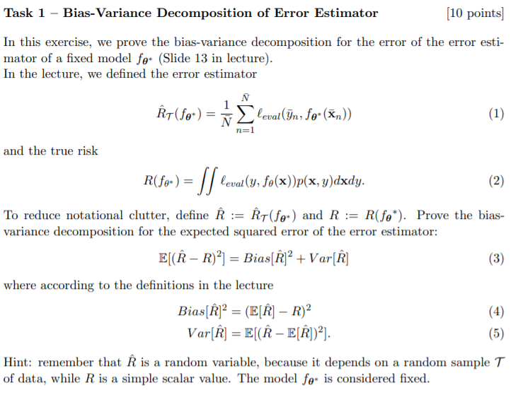 Solved Task 1 – Bias-Variance Decomposition of Error | Chegg.com