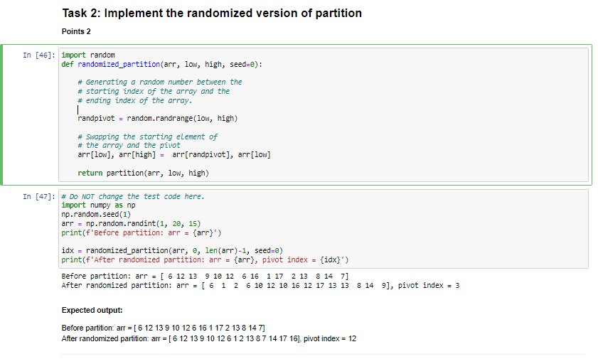 In [51]: def partition (arr, low, high): i = (low-1) | Chegg.com