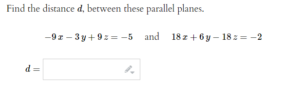 Find the distance d, between these parallel planes. | Chegg.com