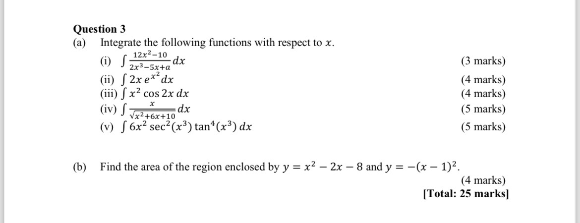 Solved helpQuestion 3(a) ﻿Integrate the following functions | Chegg.com